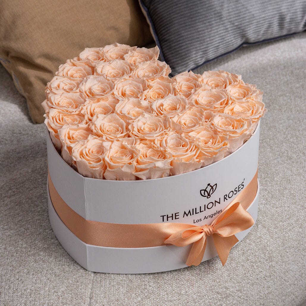 Caja Blanca Corazón | Rosas Durazno