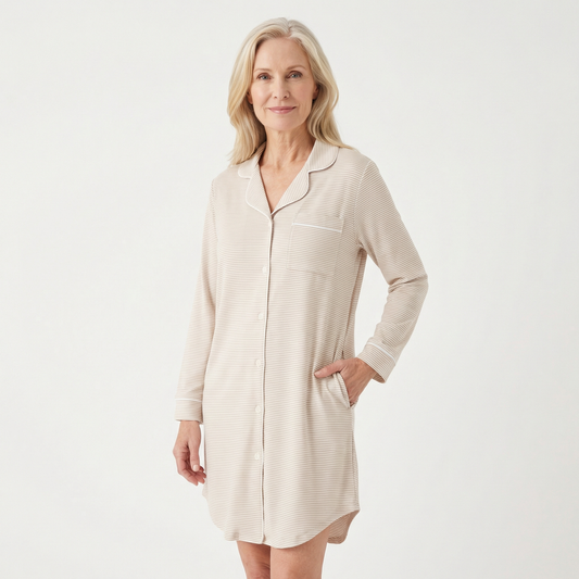 Camisón de mujer de bambú con rayas de avena