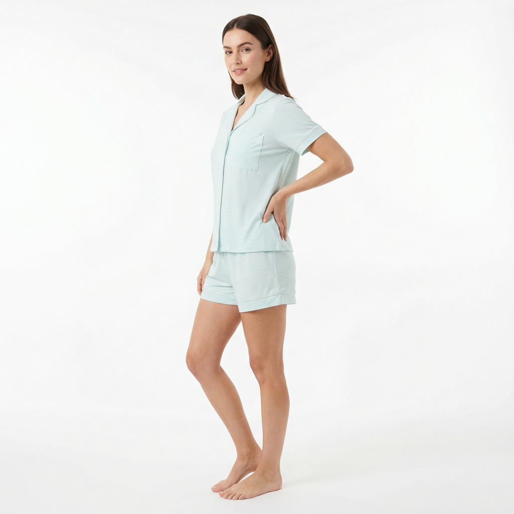 Conjunto de pijama de mujer de bambú con shorts y camiseta de manga corta Cloud Stripe