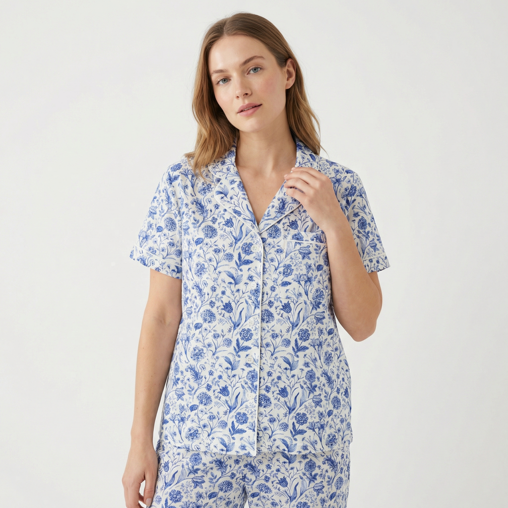 Conjunto de pijama de bambú para mujer con pantalón y manga corta Porcelain Vine