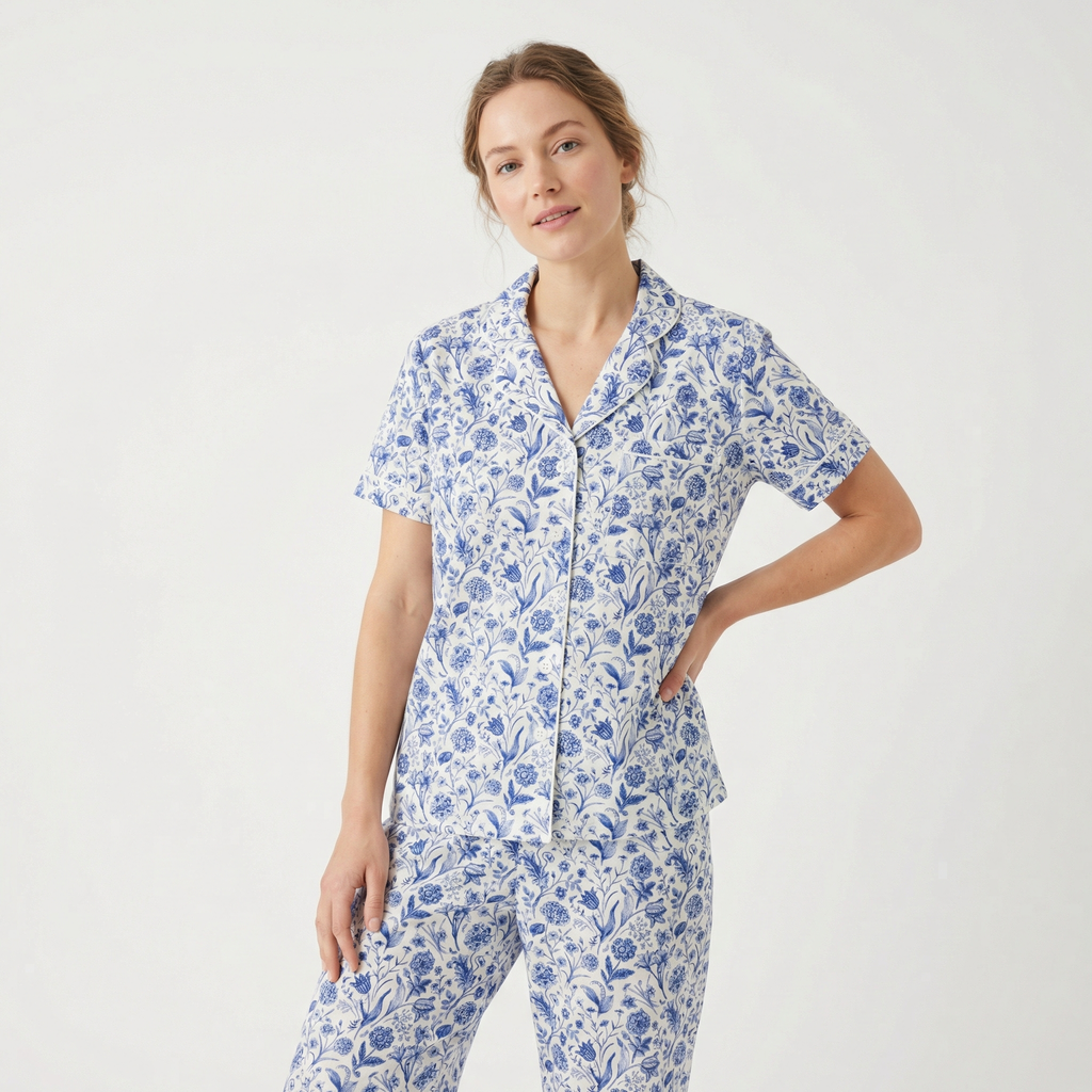 Conjunto de pijama de bambú para mujer con pantalón y manga corta Porcelain Vine