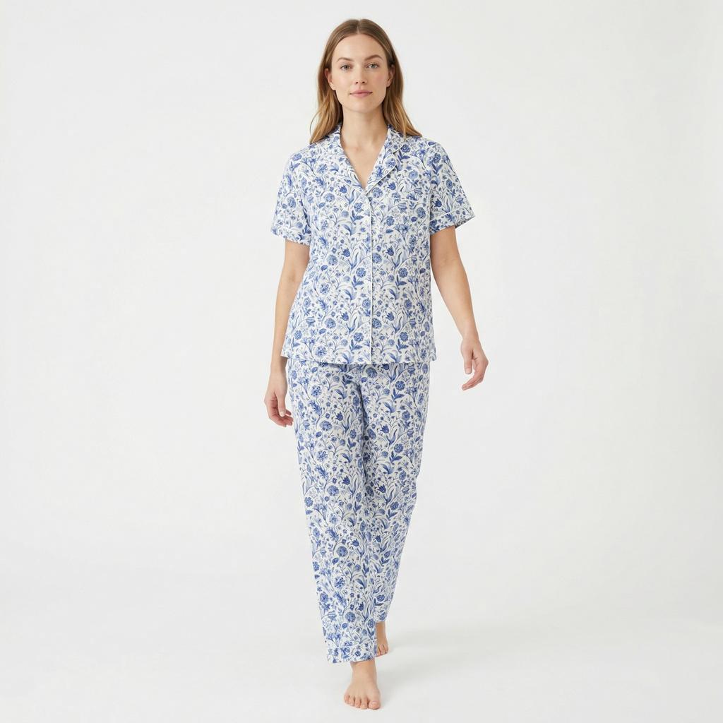 Conjunto de pijama de bambú para mujer con pantalón y manga corta Porcelain Vine