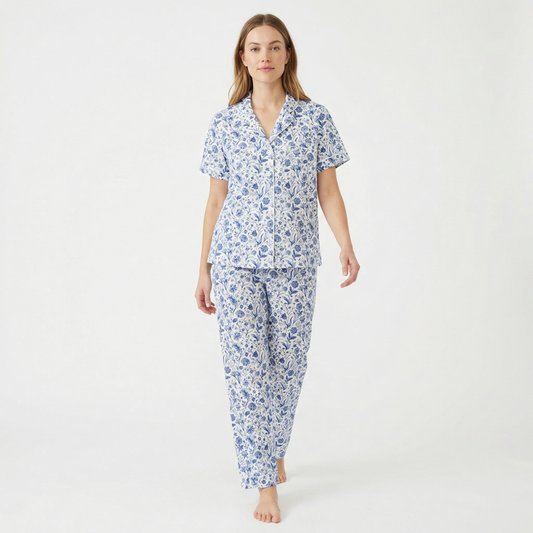 Conjunto de pijama de bambú para mujer con pantalón y manga corta Porcelain Vine