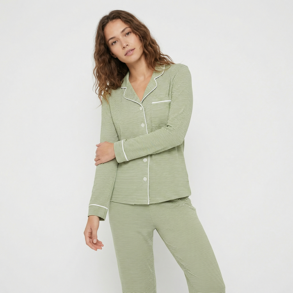 Pijama de Bambú Evergreen de Manga Larga a Rayas para Mujer (Camisa y Pantalones)