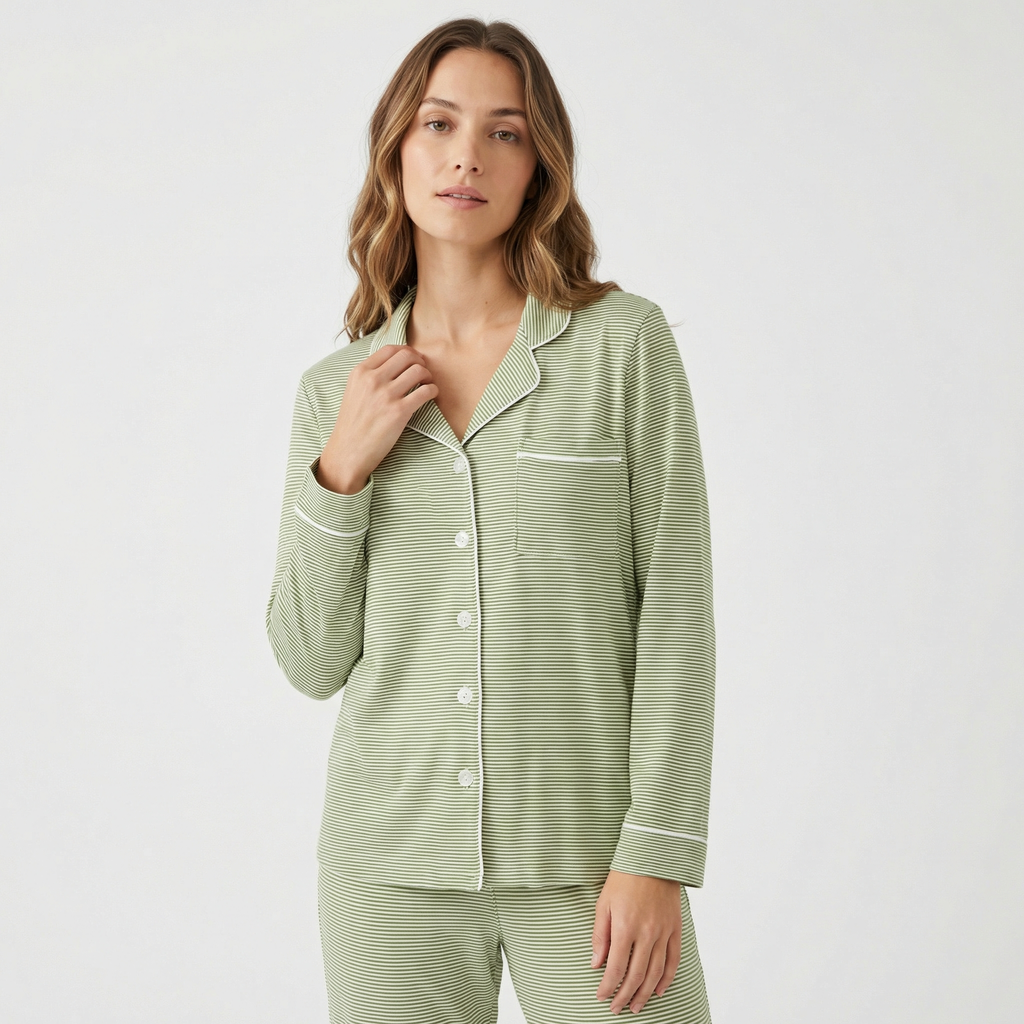 Pijama de Bambú Evergreen de Manga Larga a Rayas para Mujer (Camisa y Pantalones)