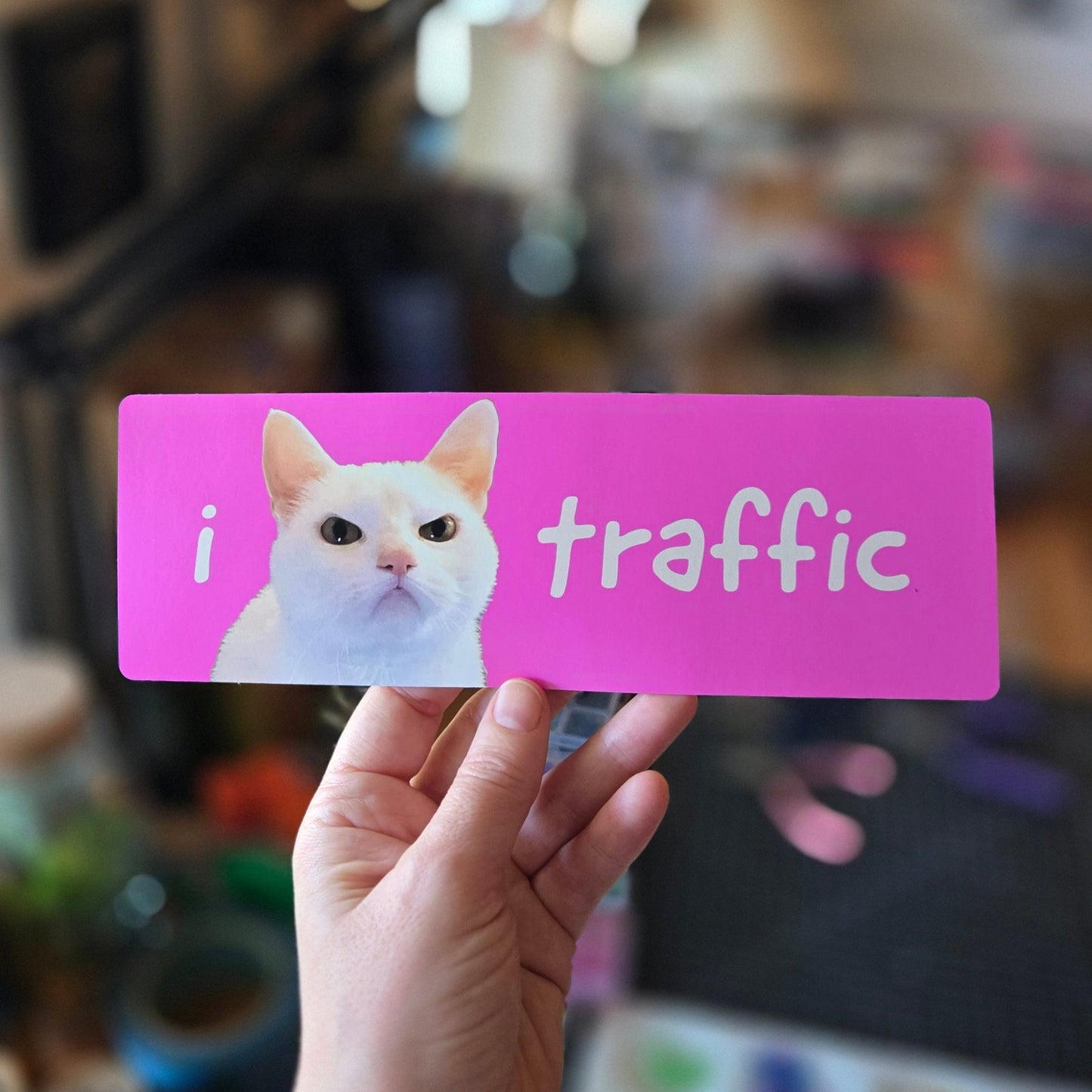 I Hate Traffic Cat Funny Bumper Sticker or Magnet