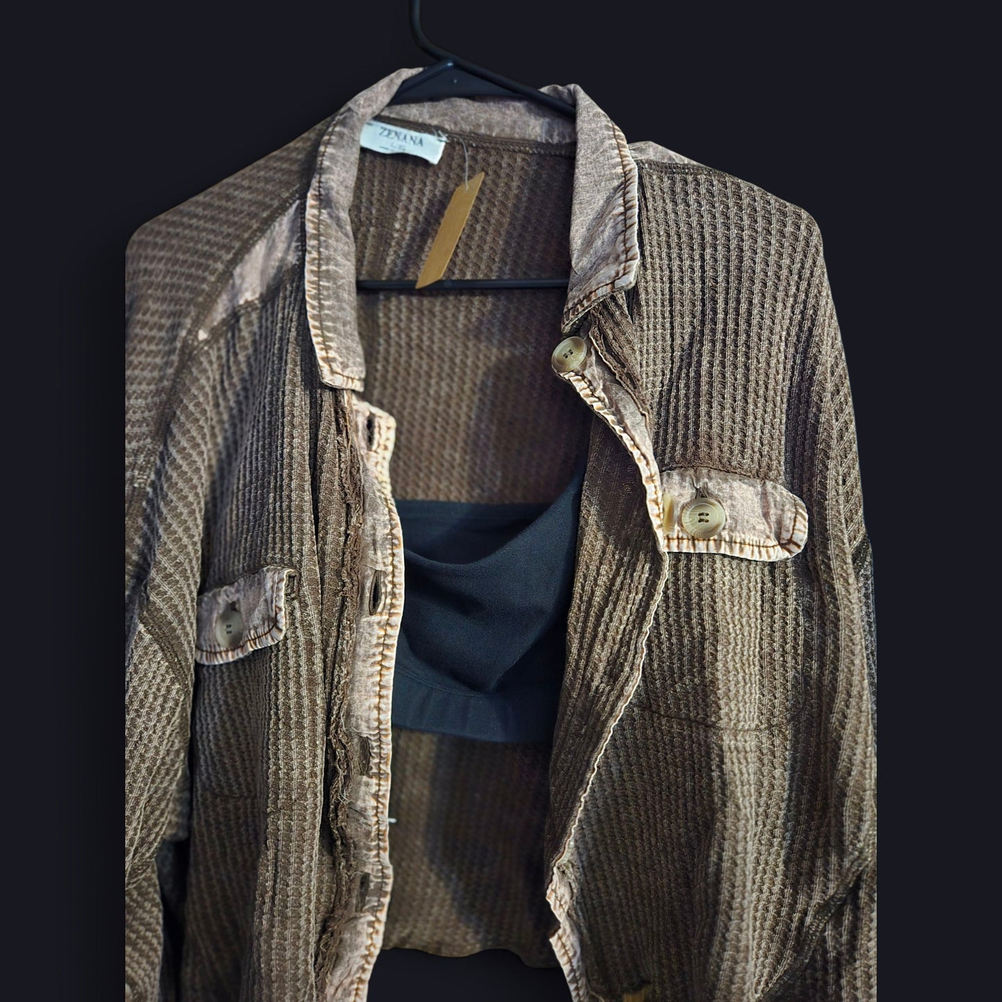 Camisa de punto gofre con botones Zenana – Marrón topo