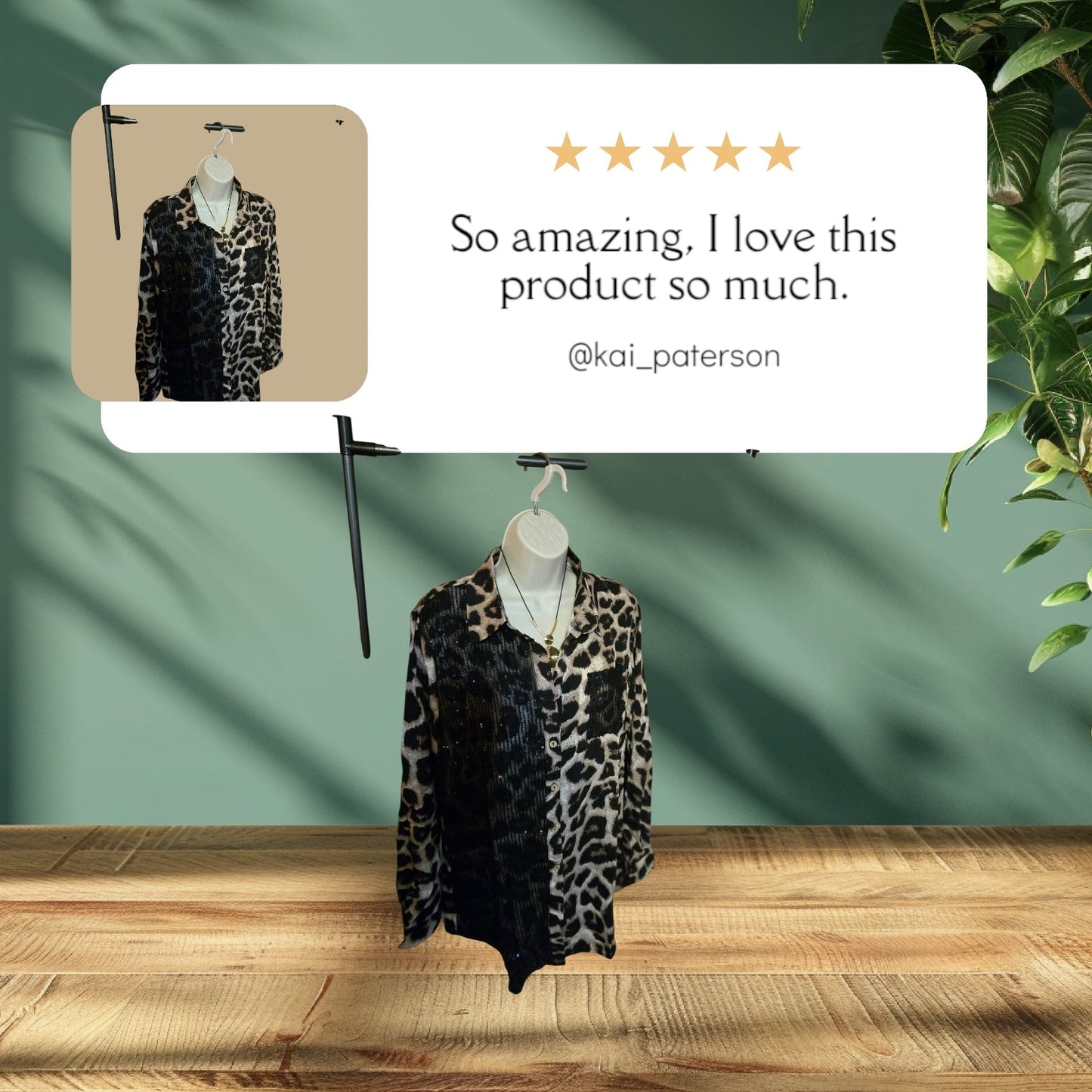 Blusa con botones de lentejuelas con estampado de leopardo – Top glamuroso de manga larga