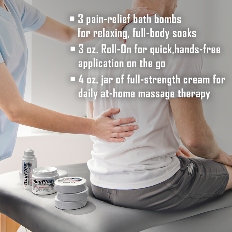 AcuPlus Ultimate Pain Relief Combo – 3 bombas de baño + roll-on de 85 g + tarro de 113 g