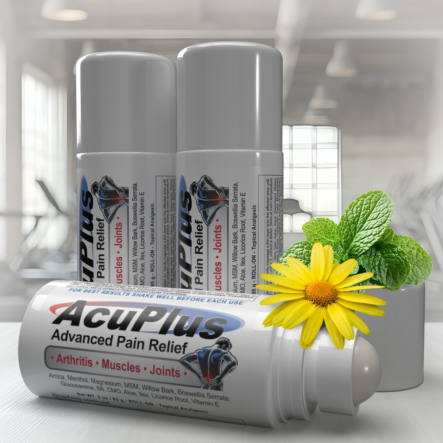 AcuPlus Pain Relief Cream, 3 oz. Roll-on (3-Pack)