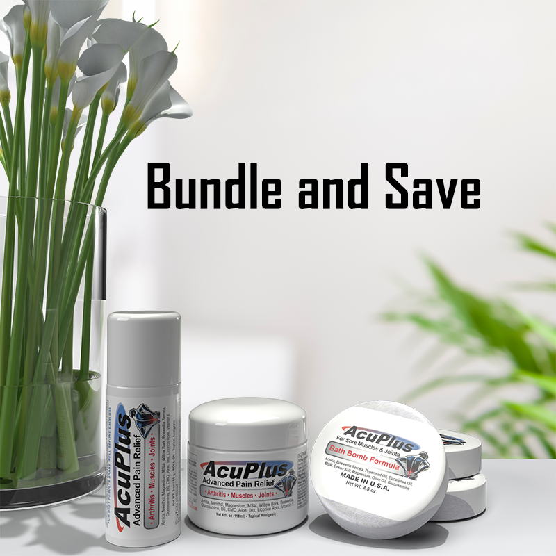 AcuPlus Ultimate Pain Relief Combo – 3 bombas de baño + roll-on de 85 g + tarro de 113 g
