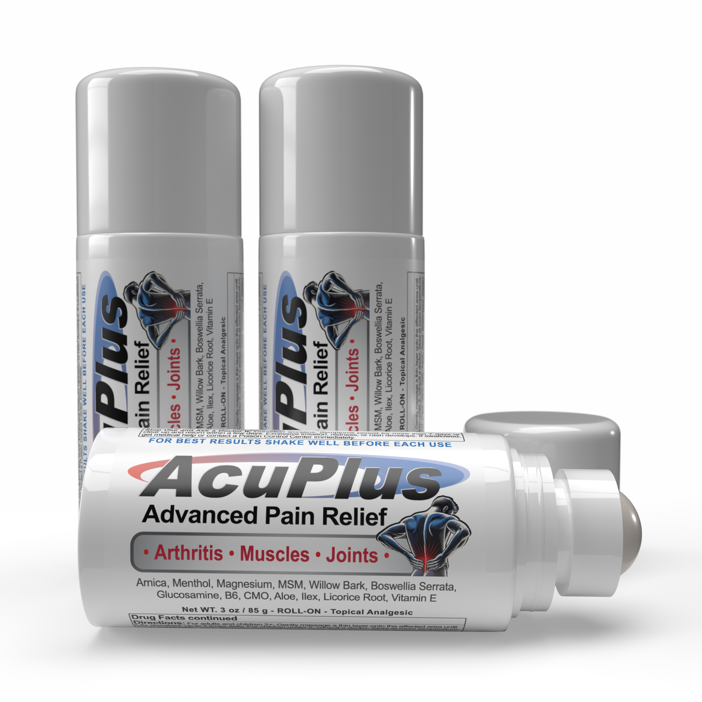 AcuPlus Pain Relief Cream, 3 oz. Roll-on (3-Pack)