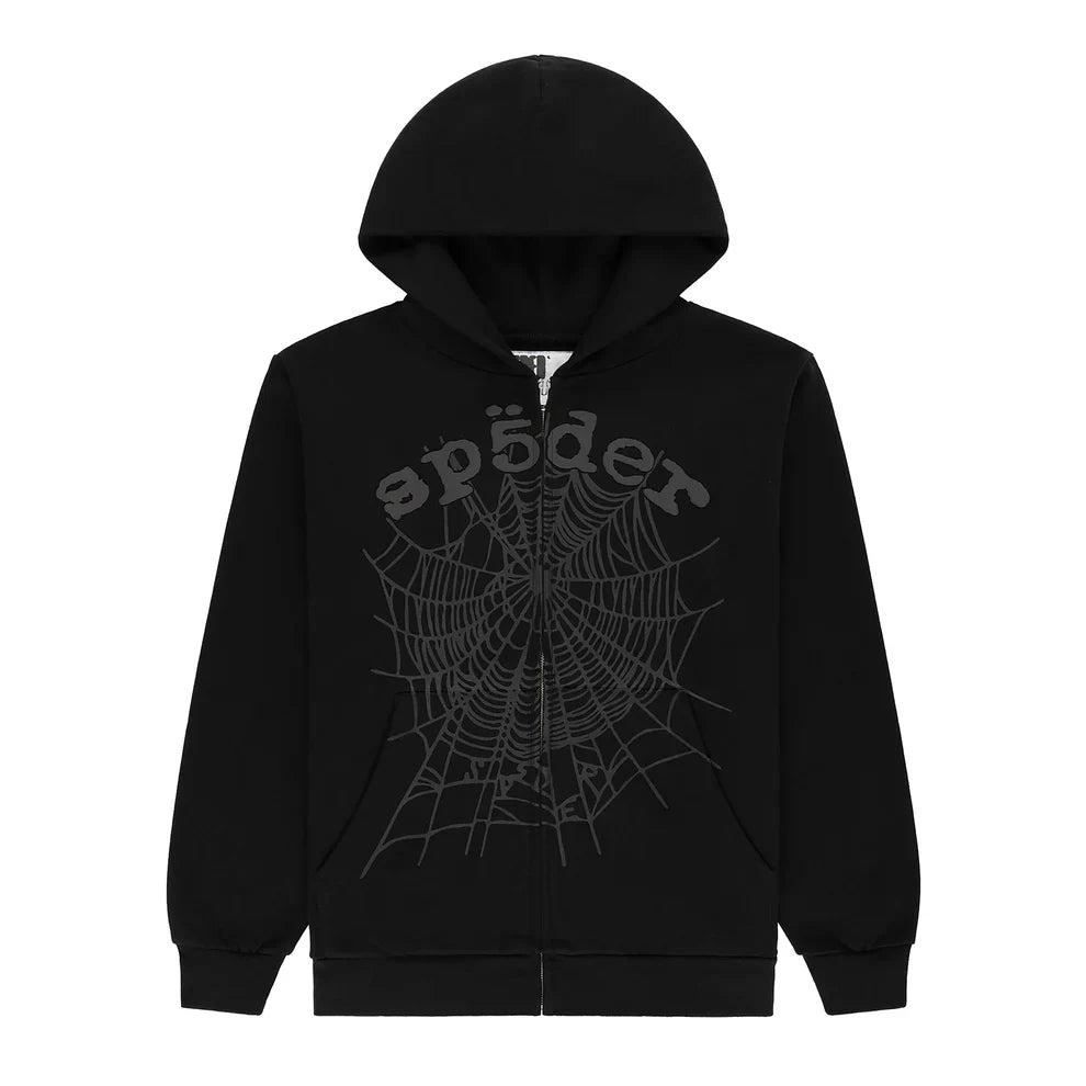 Sp5der OG Web V2 Phantom Zip Up Hoodie Black