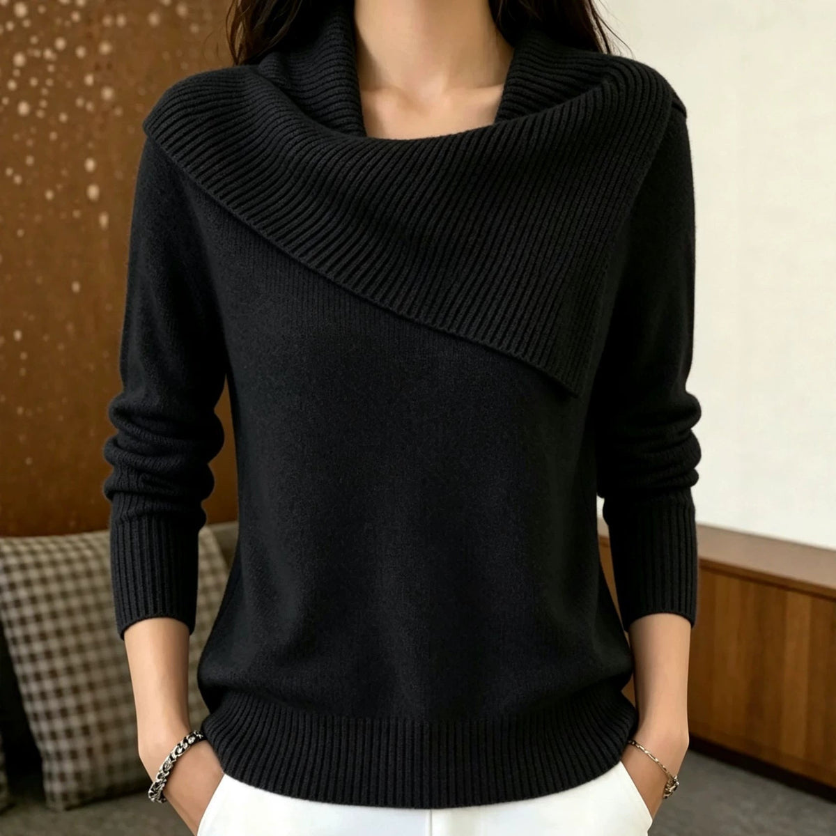 Elegant Figure-flattering Lapel Sweaterversatile Knitted And Effortlessly Chic