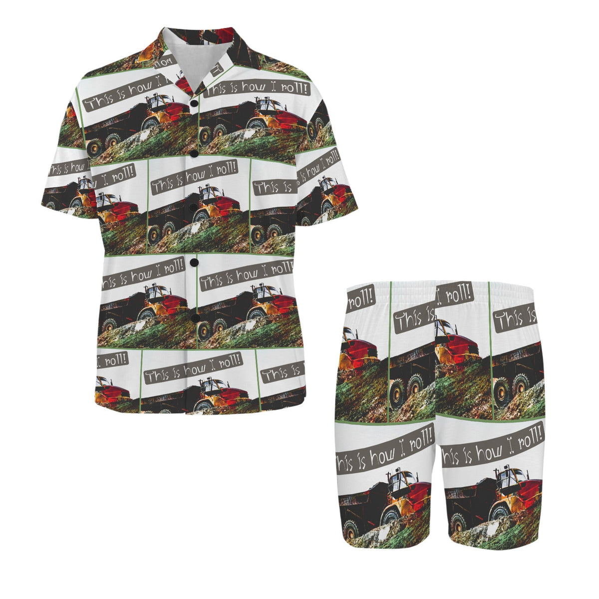 Dump Truck This is How I Roll Men's V-Neck Short Pajama Set