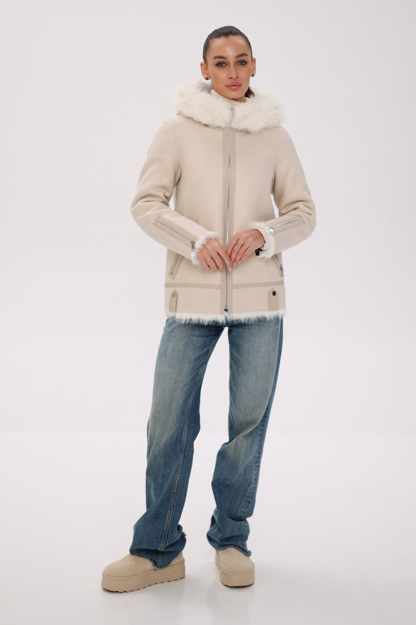⇆ Chaqueta Reversible con Capucha de Mezcla de Lana