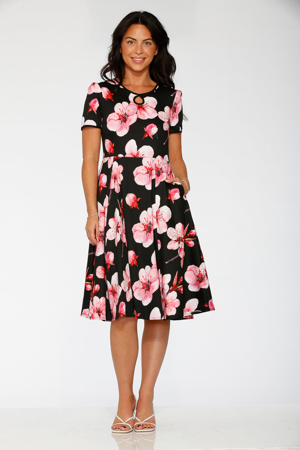 20561 Vestido acampanado con estampado Black Orchid Bloom
