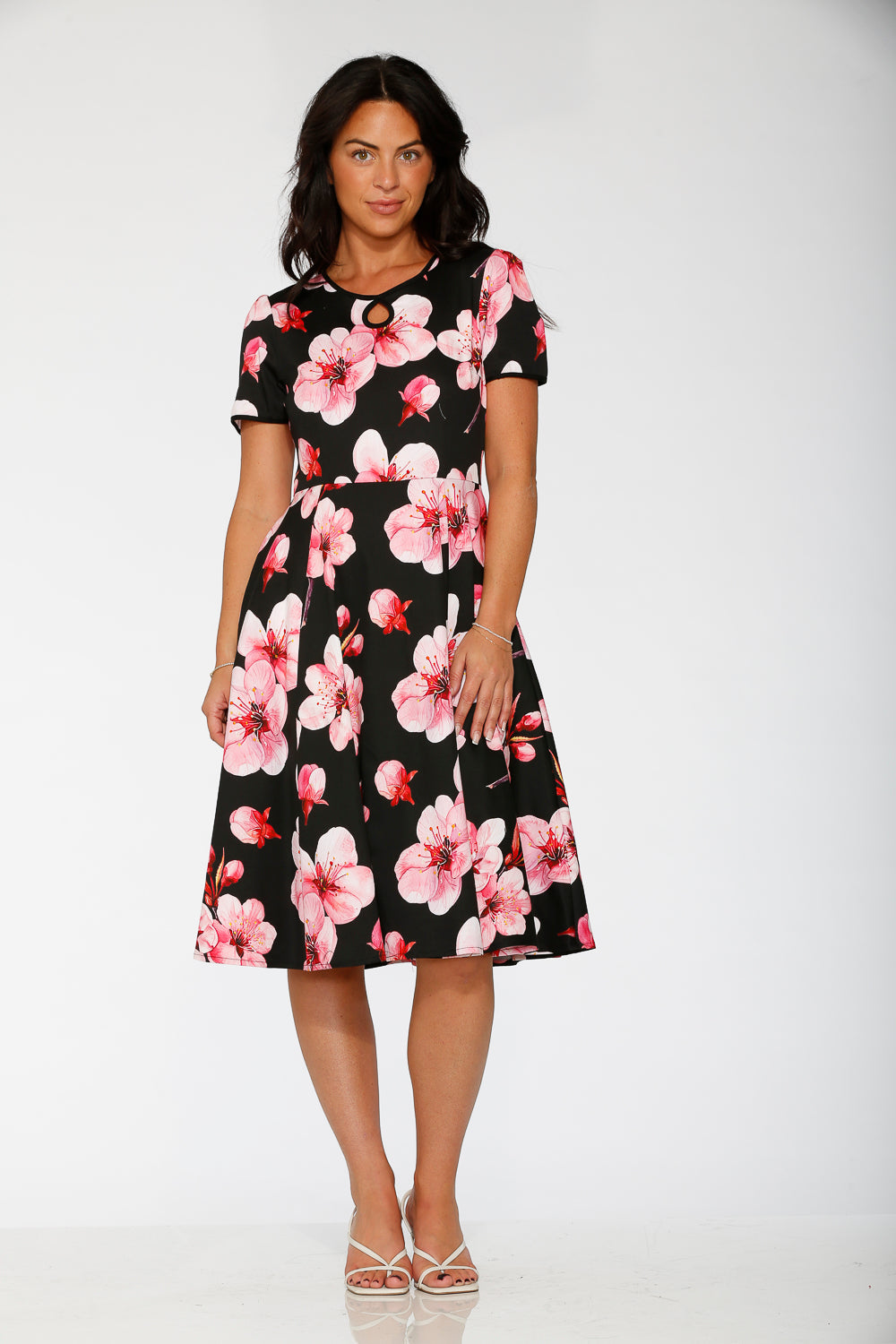 20561 Vestido acampanado con estampado Black Orchid Bloom