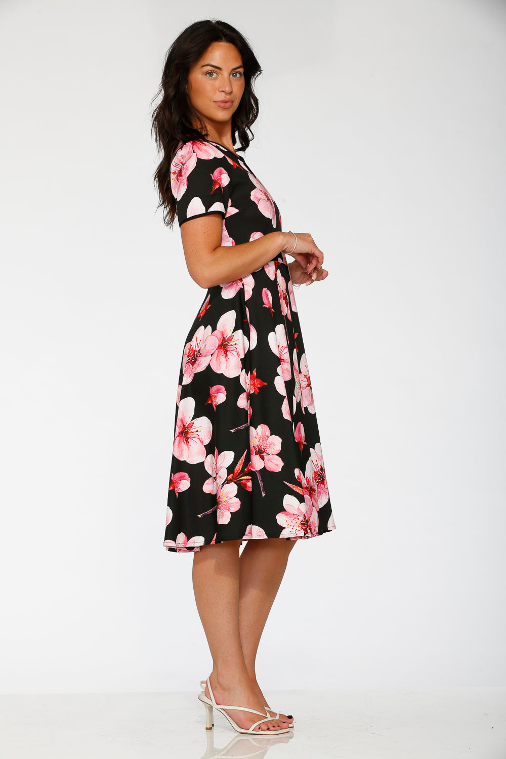 20561 Vestido acampanado con estampado Black Orchid Bloom