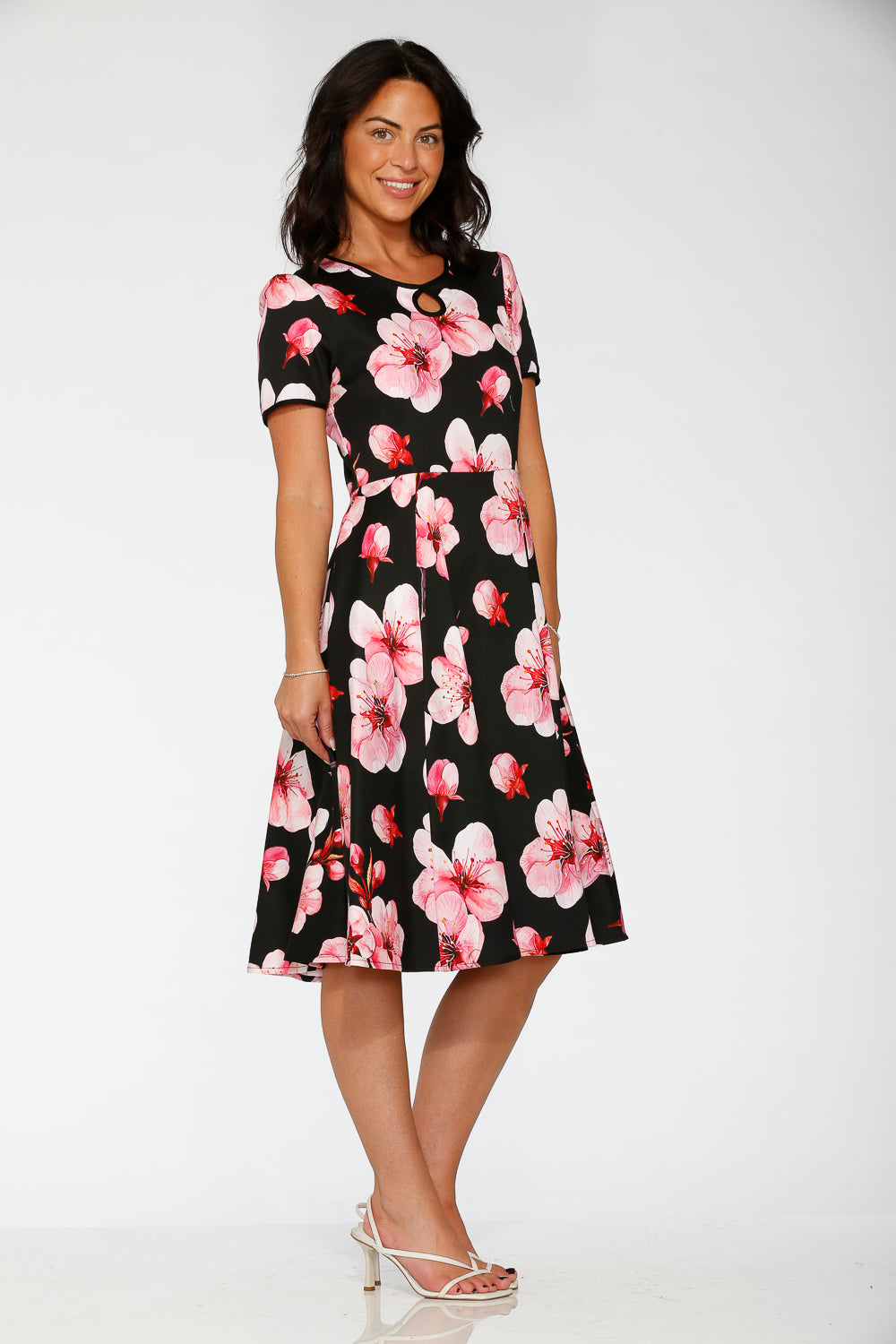 20561 Vestido acampanado con estampado Black Orchid Bloom