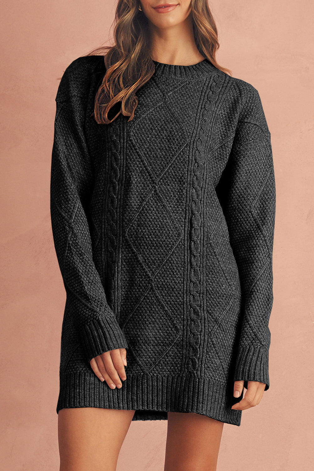Vestido de punto de cable holgado con hombros caídos Parchment Twist