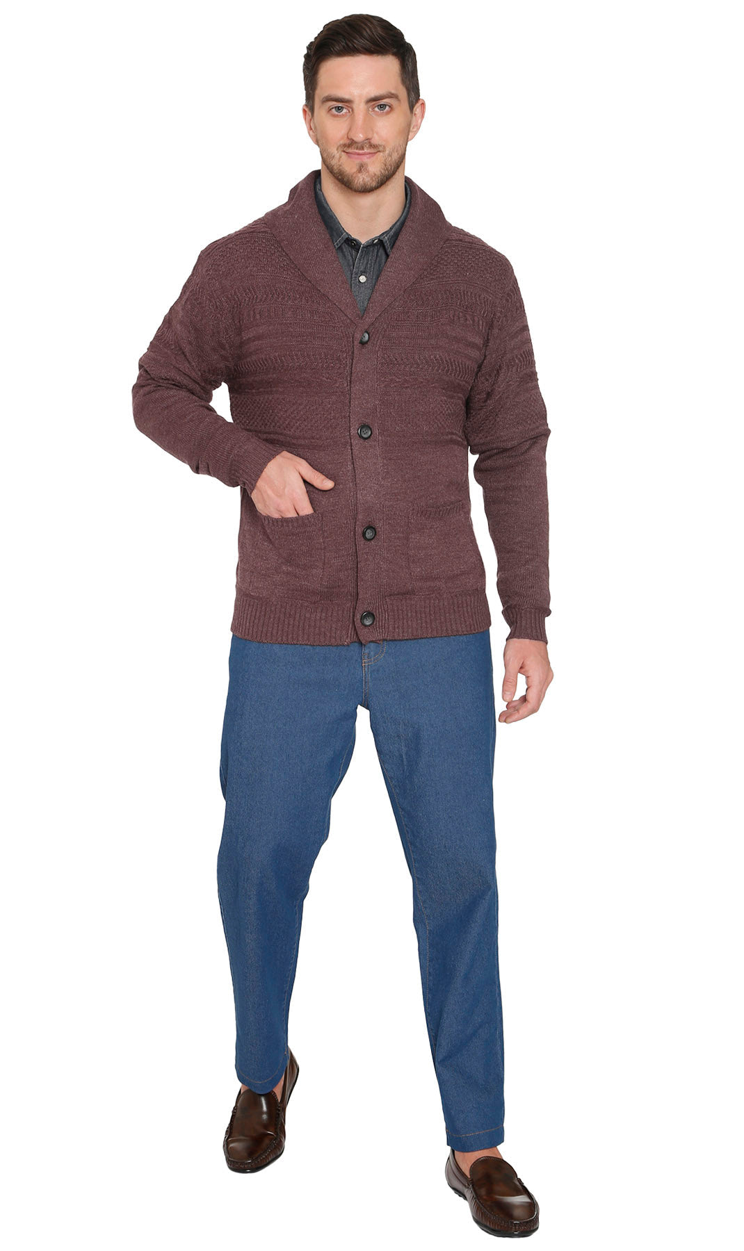 Cárdigan de punto jacquard con cuello chal para hombre