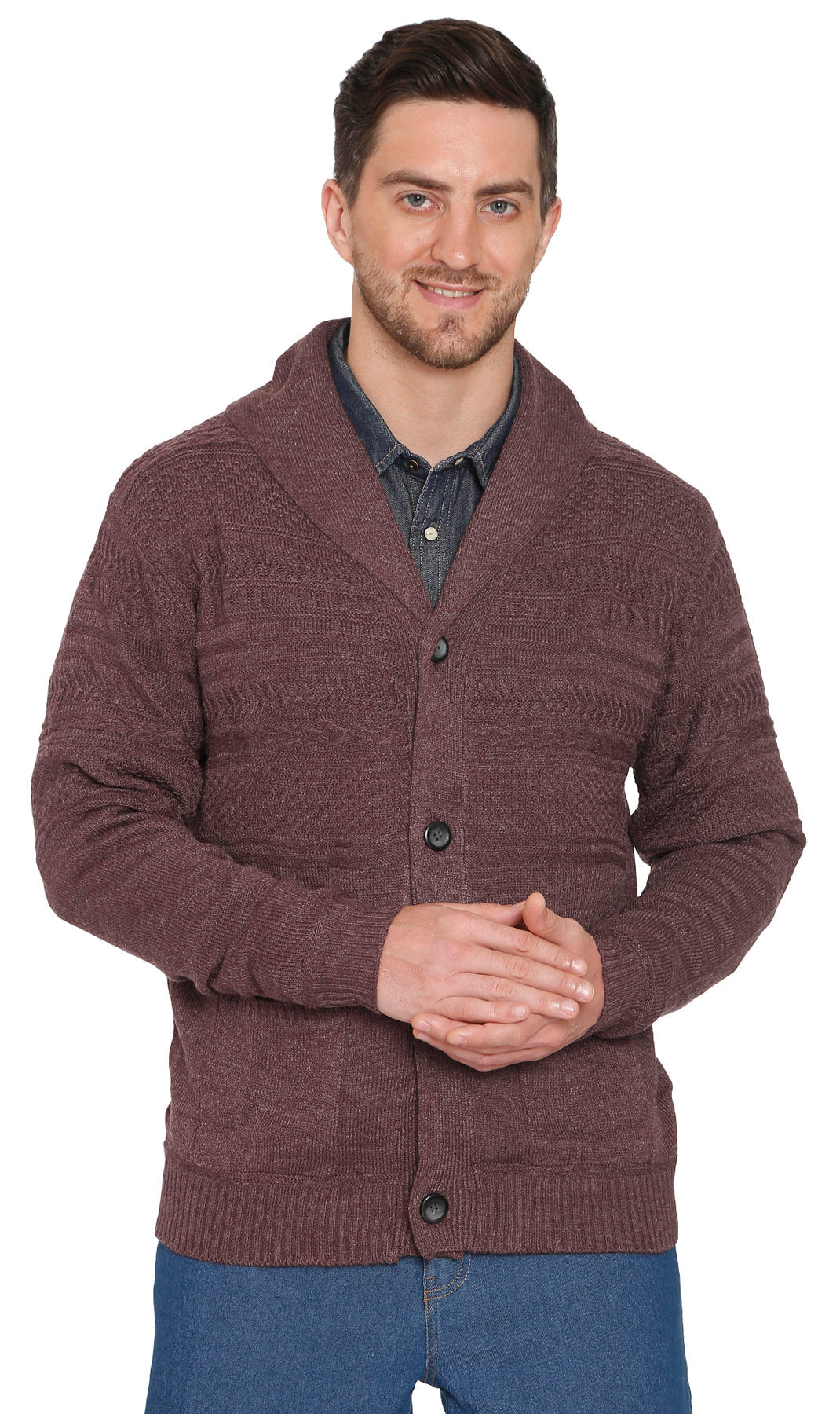 Cárdigan de punto jacquard con cuello chal para hombre