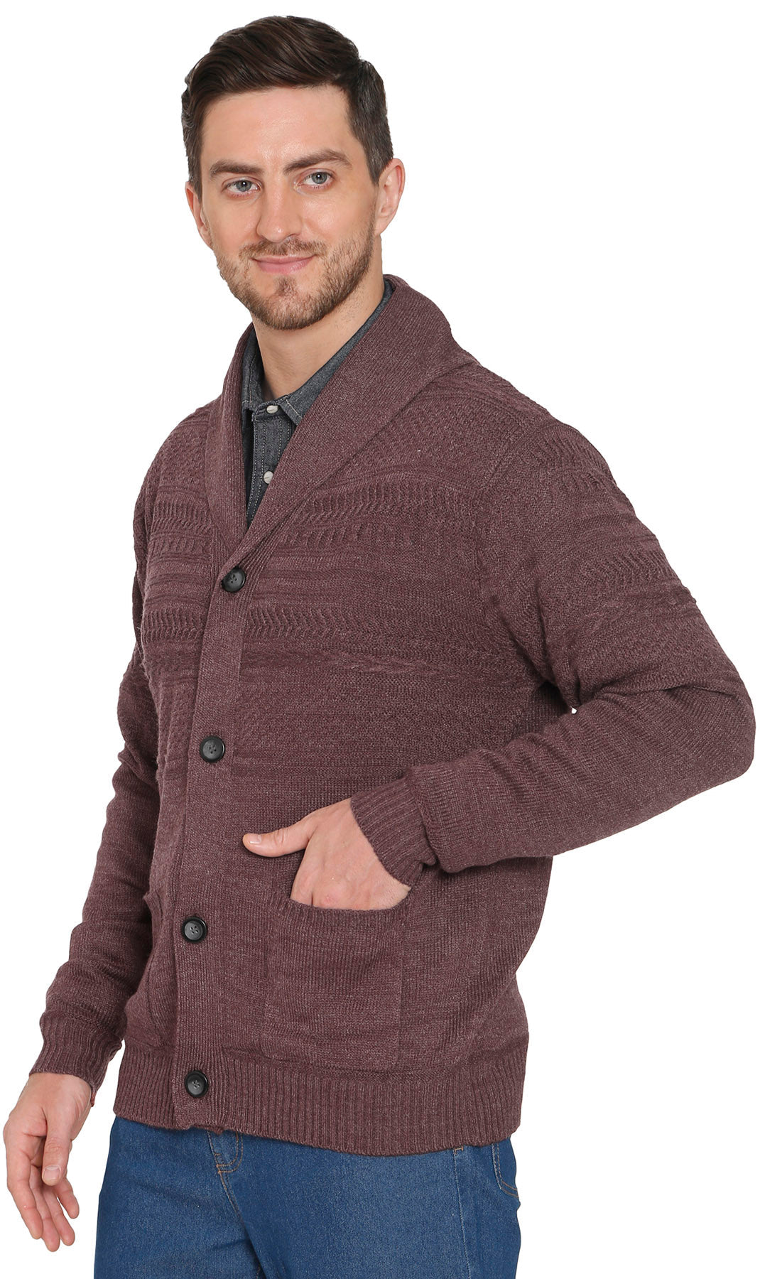Cárdigan de punto jacquard con cuello chal para hombre