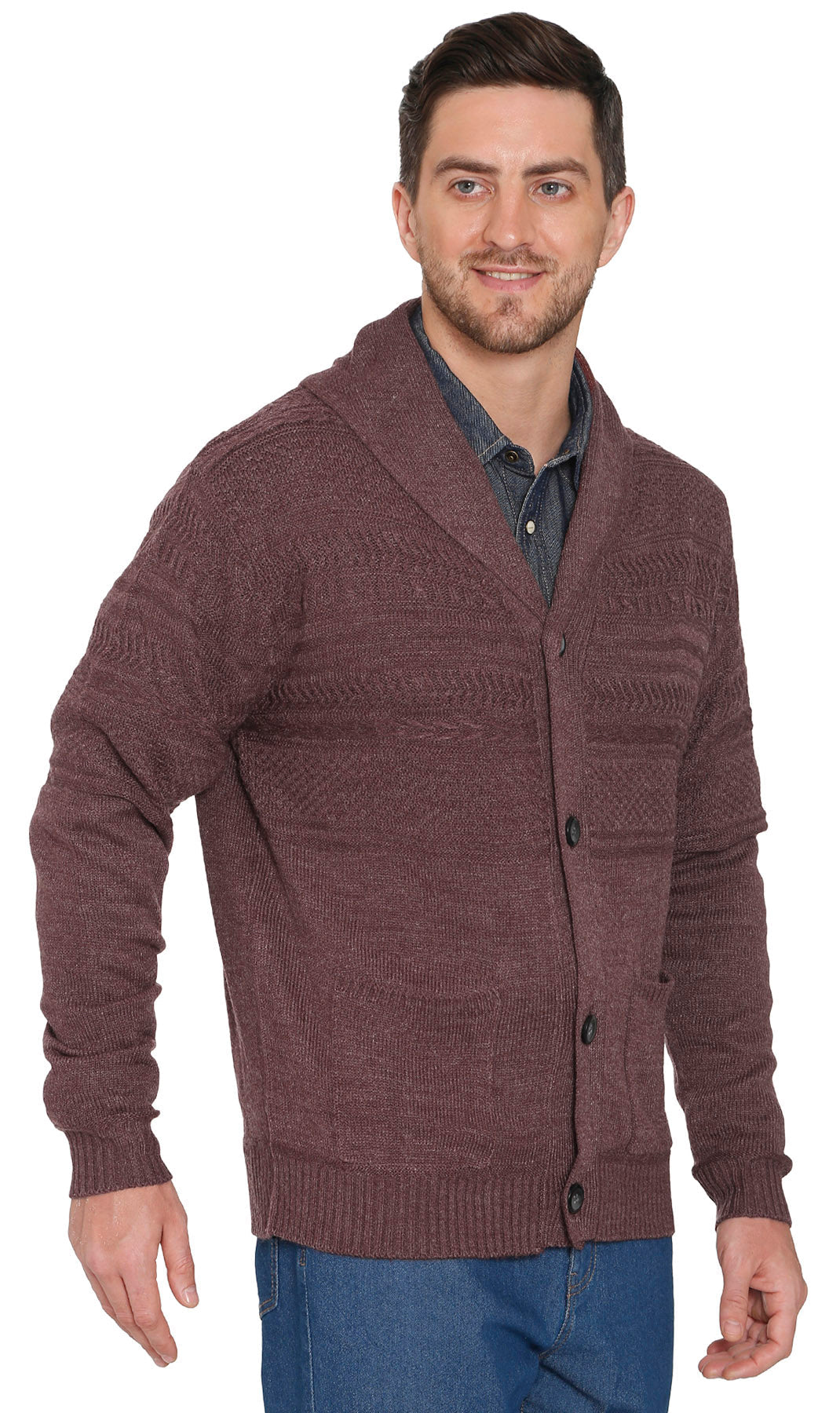 Cárdigan de punto jacquard con cuello chal para hombre