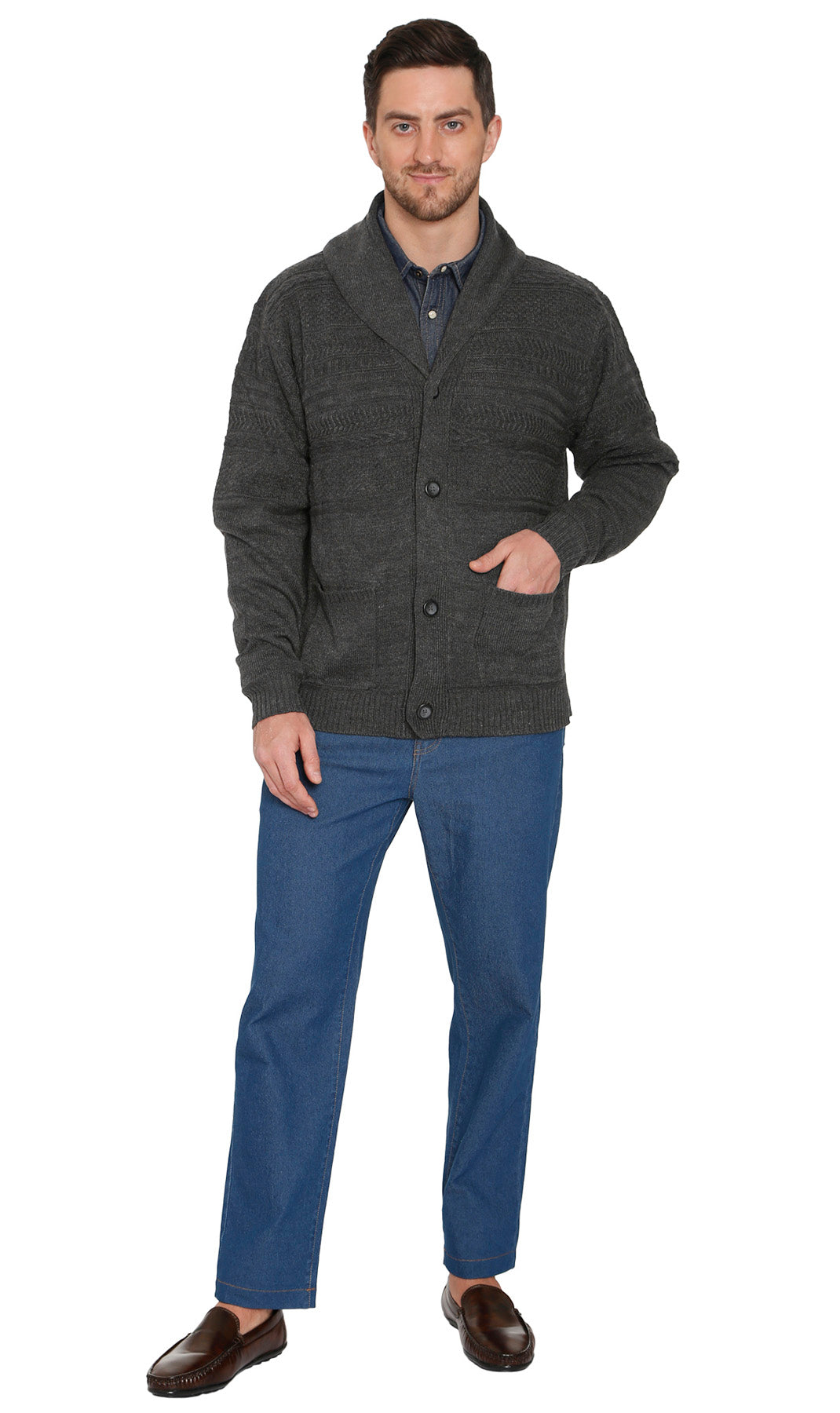 Cárdigan de punto jacquard con cuello chal para hombre