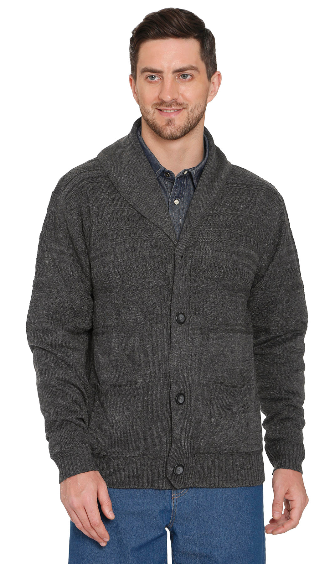 Cárdigan de punto jacquard con cuello chal para hombre