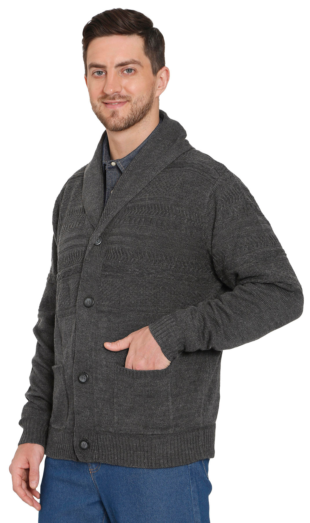 Cárdigan de punto jacquard con cuello chal para hombre