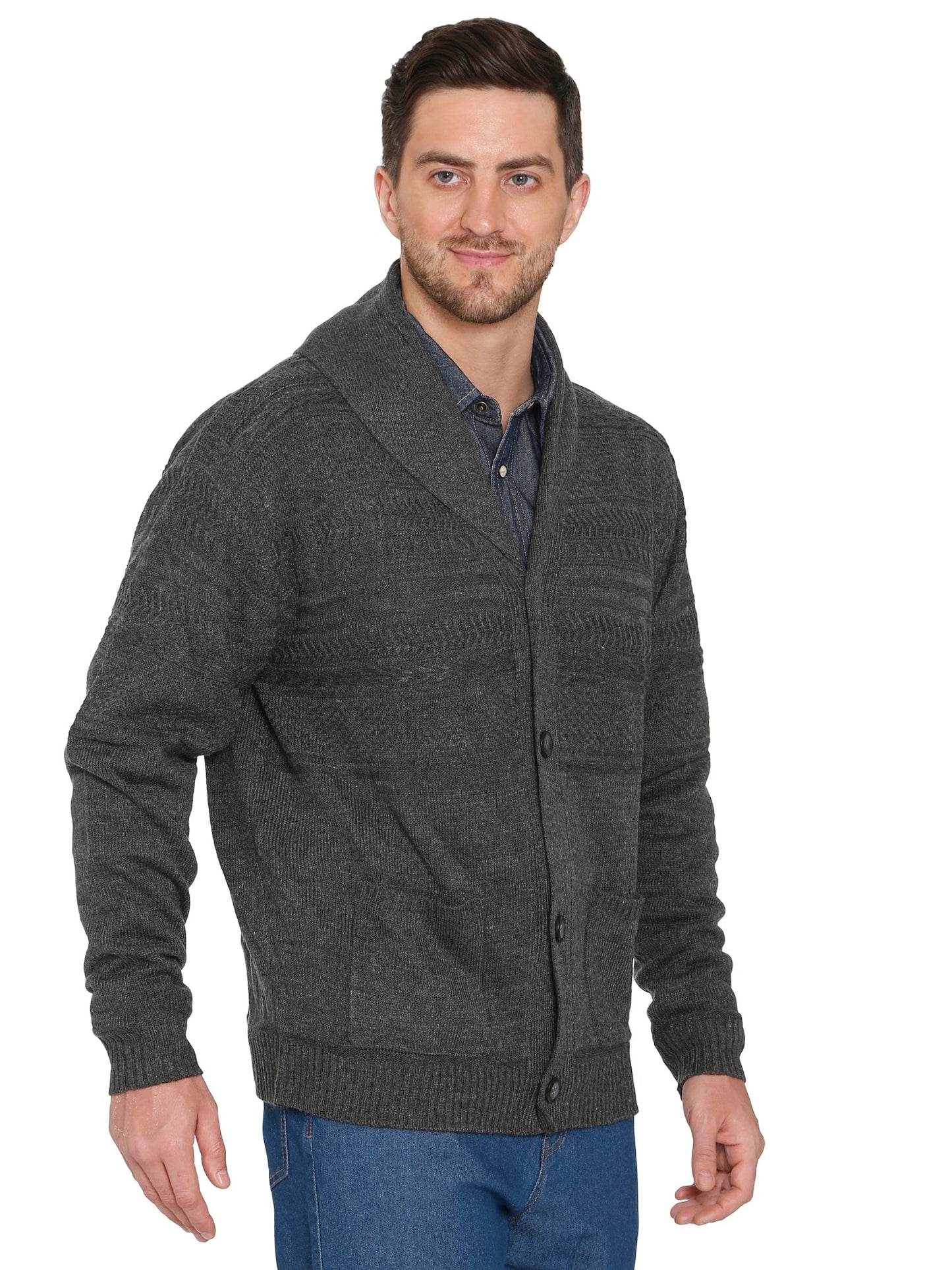 Cárdigan de punto jacquard con cuello chal para hombre