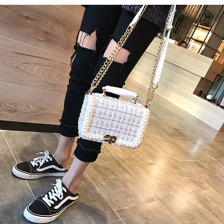 Women's Chain Bag Pearl Fashion Small Square Bag Bag