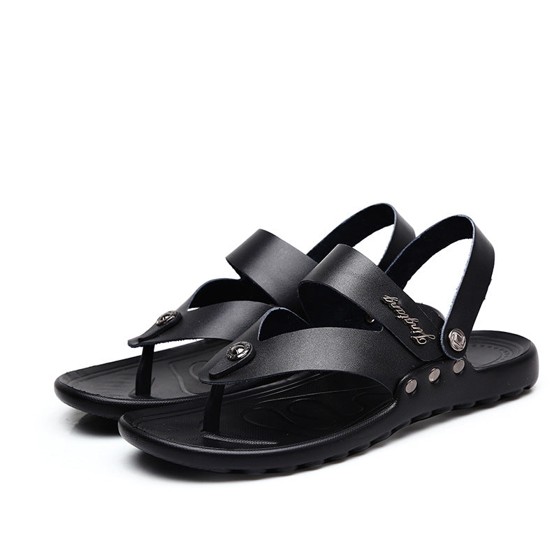 Men's Leather Fashion Sandal Fashion Men's Flip-flop Beach Shoes Men's Slippers