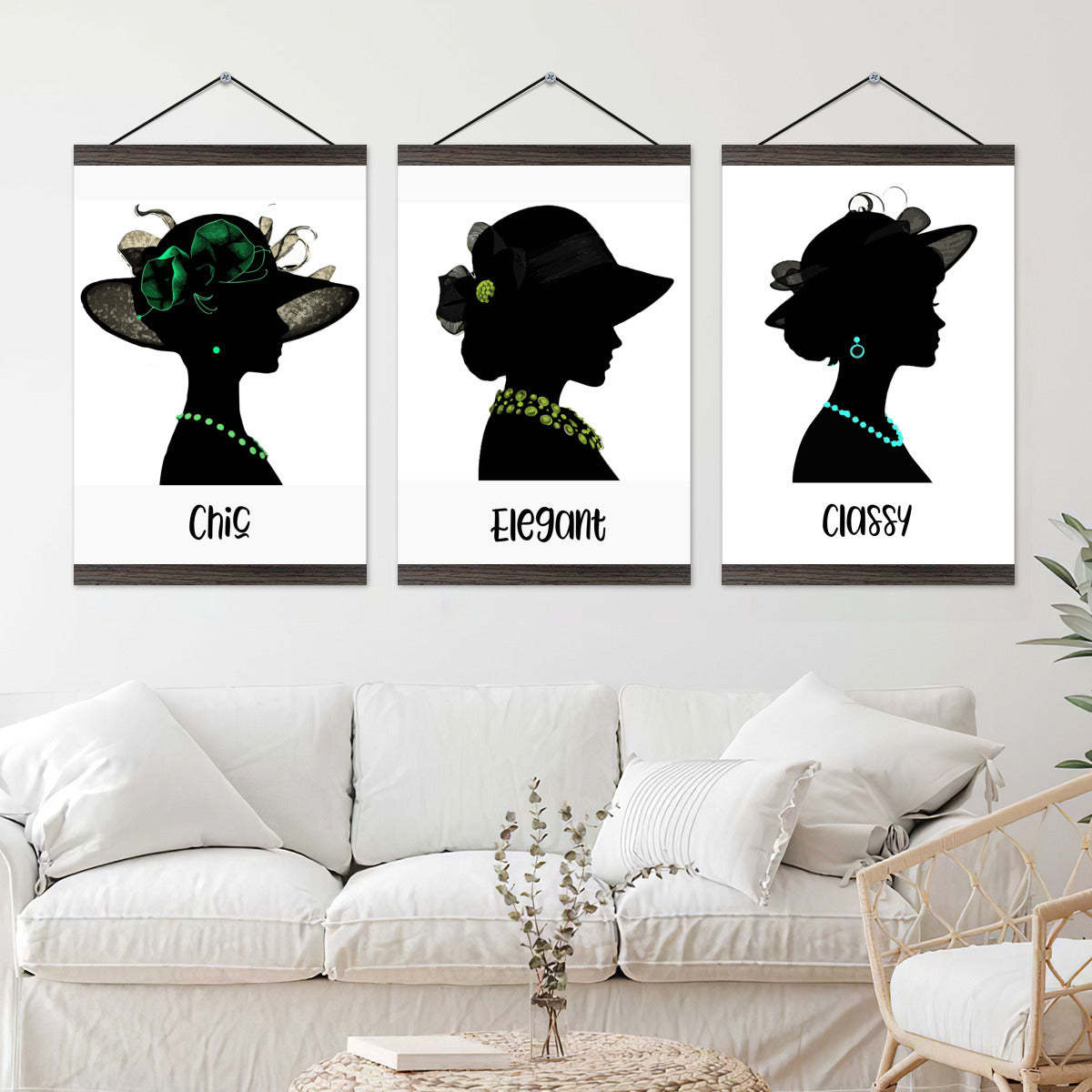 Fashionable Display of 3 Women with Hats and Jewelry on High Quality Canvas