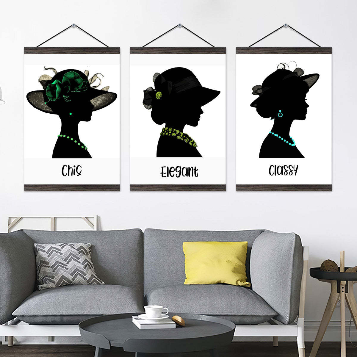 Fashionable Display of 3 Women with Hats and Jewelry on High Quality Canvas