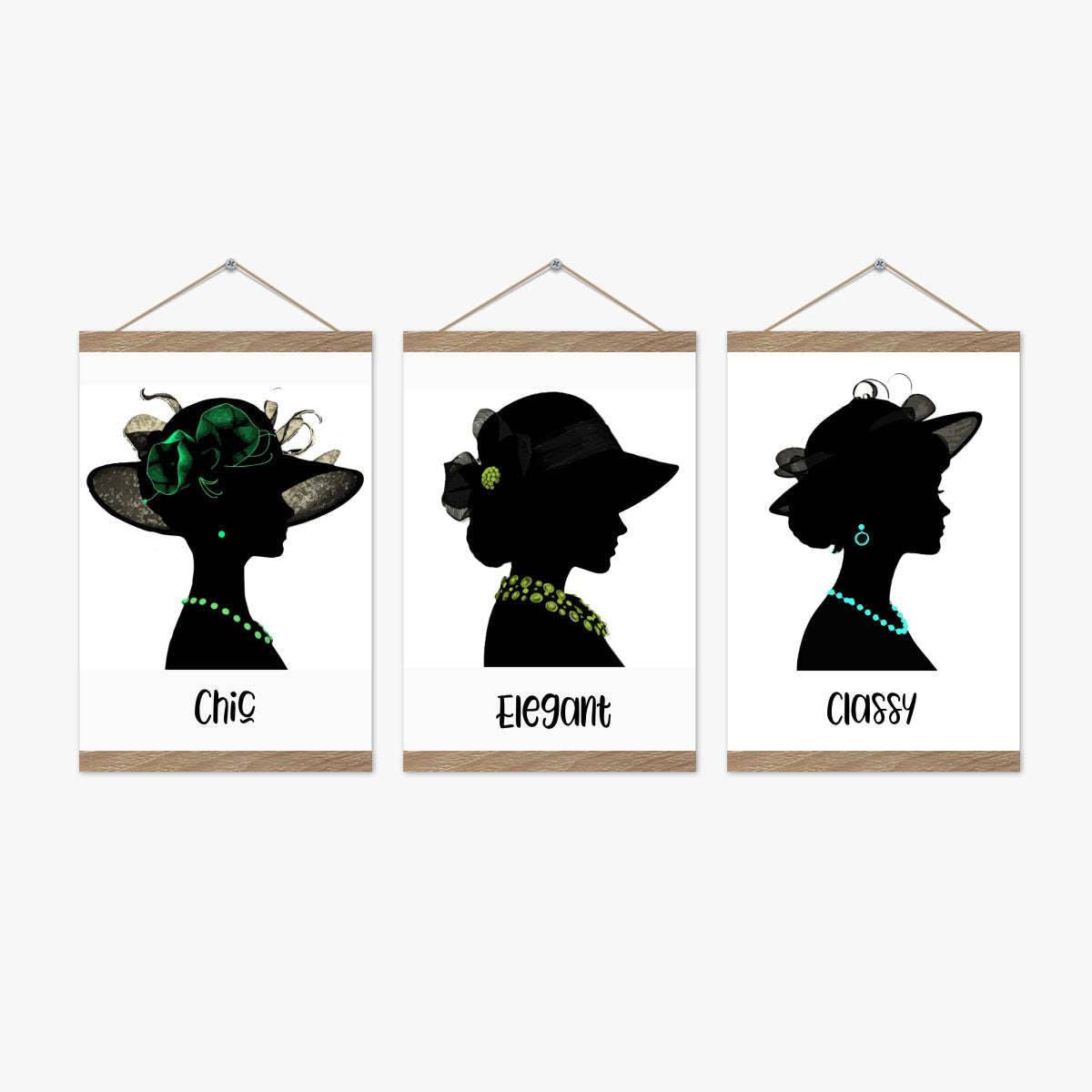 Fashionable Display of 3 Women with Hats and Jewelry on High Quality Canvas