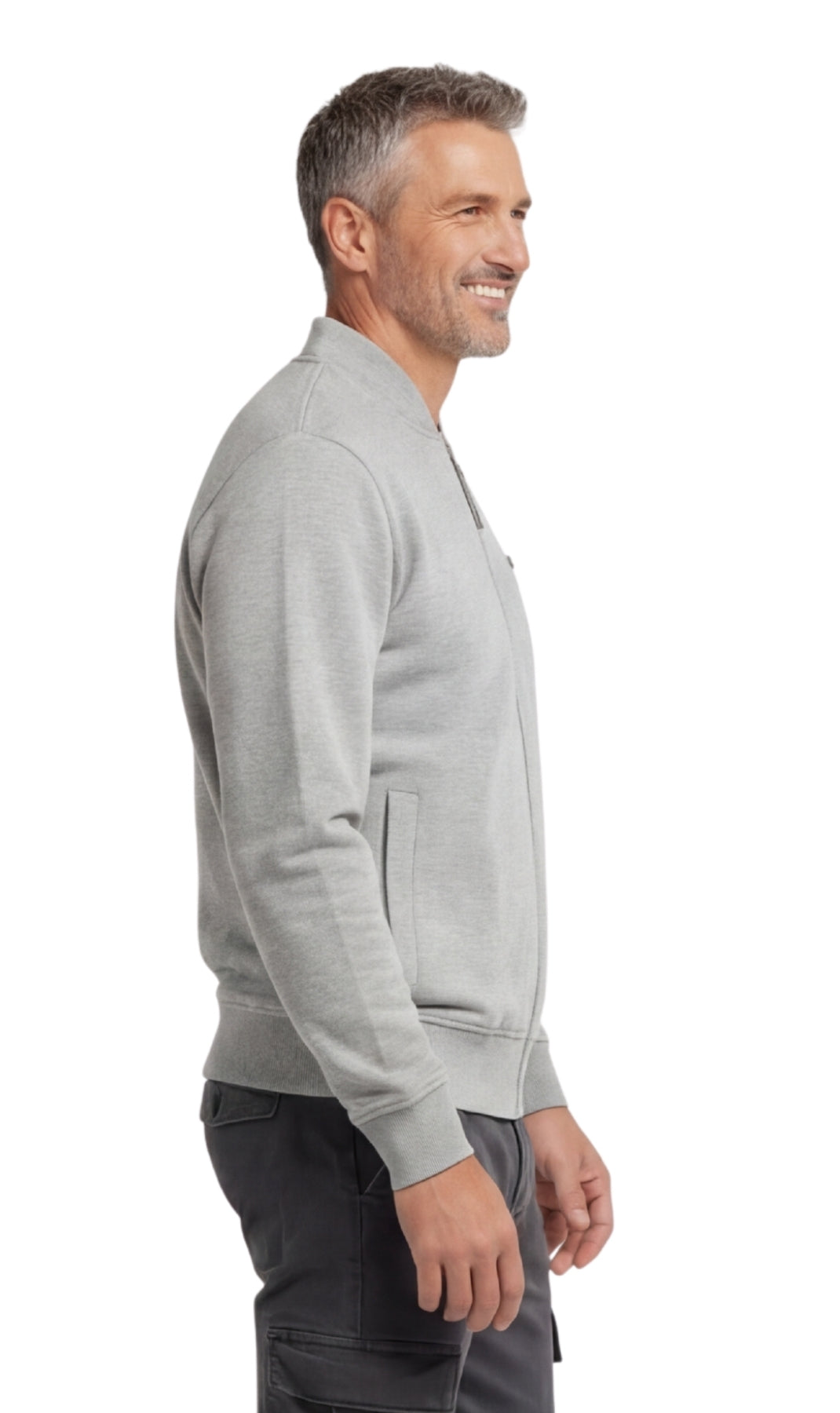 Chaqueta de béisbol de forro polar clásica con cremallera para hombre en tejido ligero de mezcla de algodón con un toque deportivo