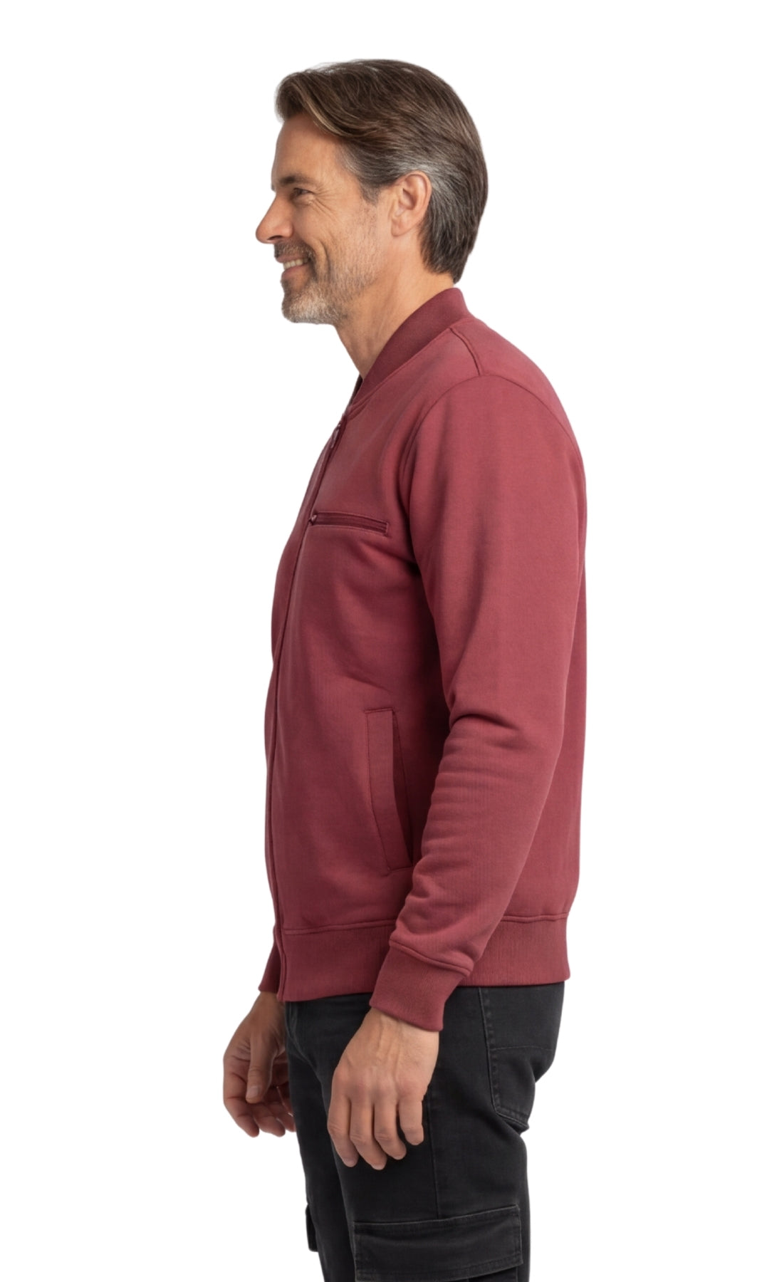 Chaqueta de béisbol de forro polar clásica con cremallera para hombre en tejido ligero de mezcla de algodón con un toque deportivo