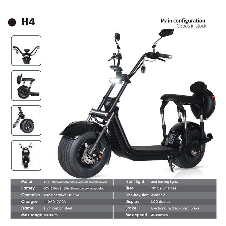 60V 1500W 2000W Lithium Battery Electric Scooter American Warehouse Wide Tire  Electric Scooter