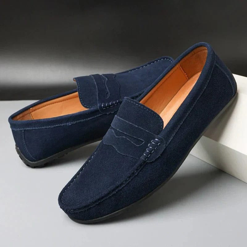 Extended-Size Suede Penny Loafer Flats