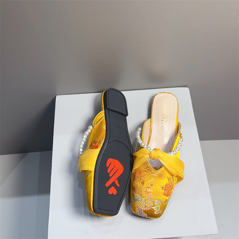 Women's Embroidered Square-toe Flat Dress Shoes