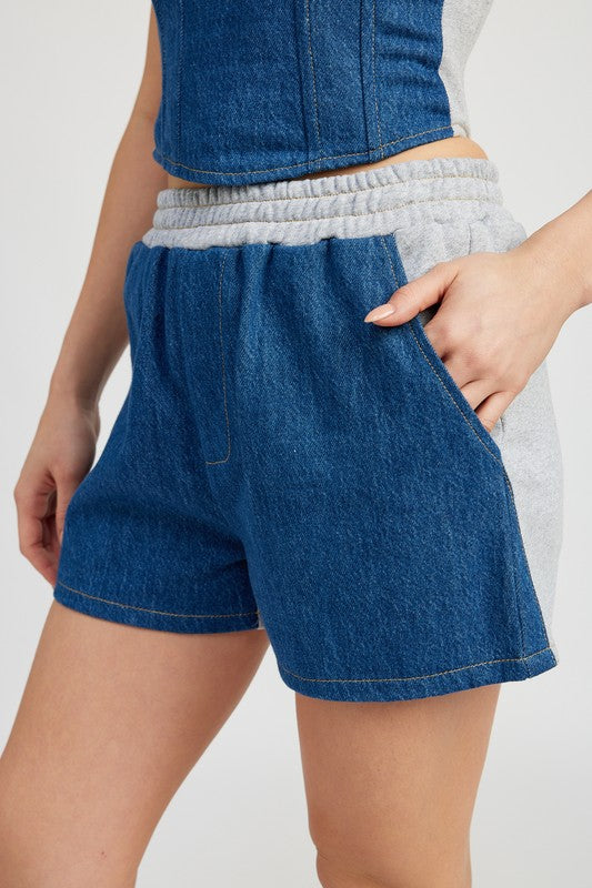 MIXED MEDIA HIGH WAIST SHORTS See size chart under “more details”