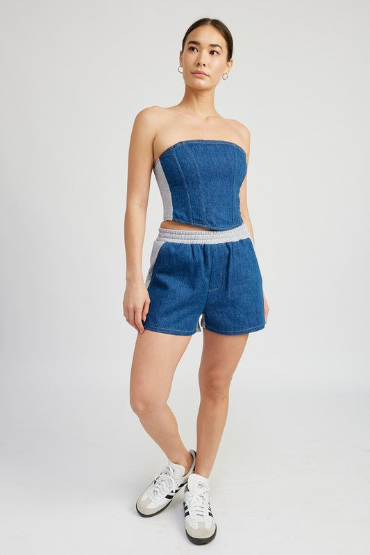 MIXED MEDIA HIGH WAIST SHORTS See size chart under “more details”