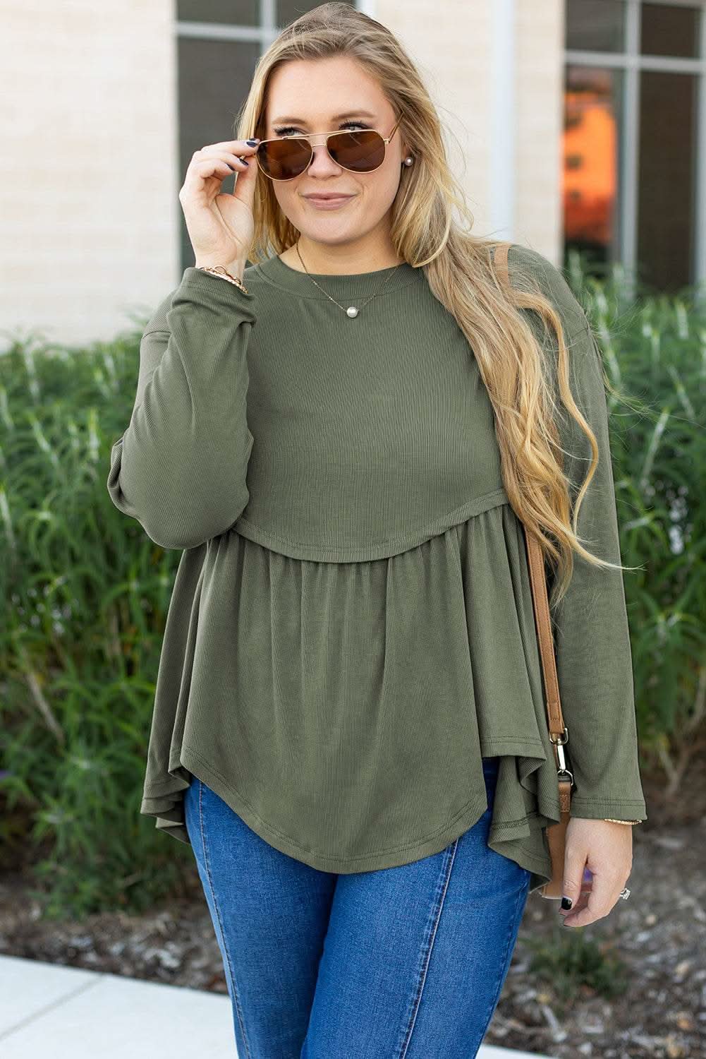 Sweaters Love Salve Mist Green Plus Size Women's Babydoll Top: Comfy & Fashionable