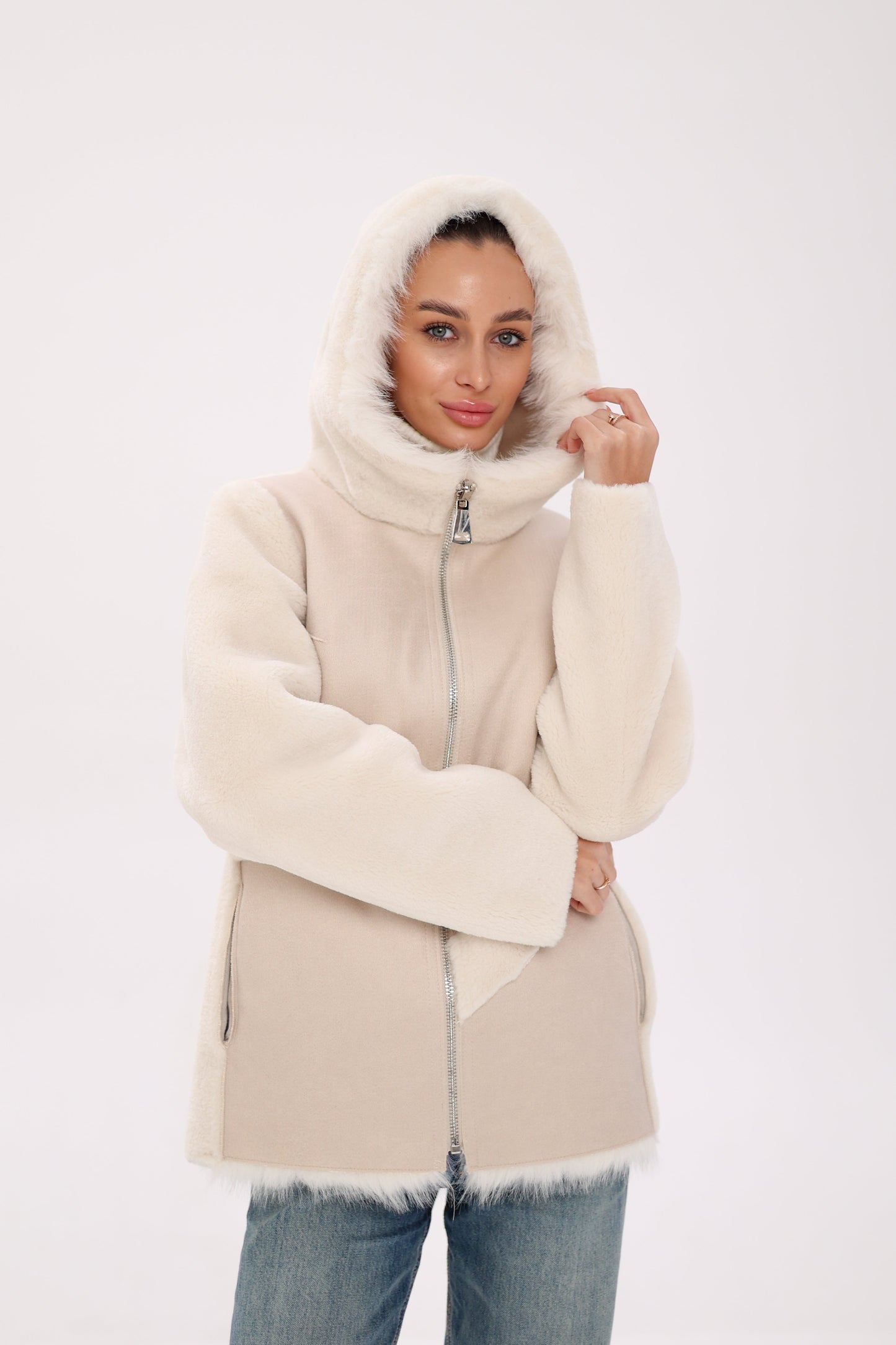 ⇆ Chaqueta Reversible con Capucha de Mezcla de Lana
