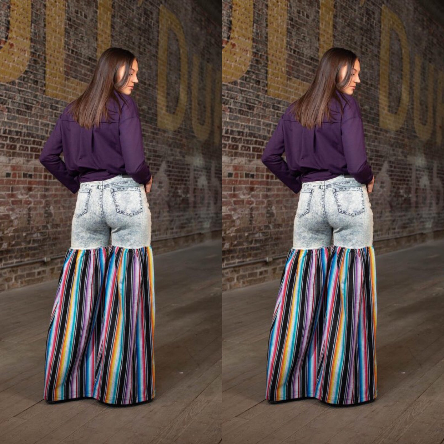 Distressed Light Denim Black Multi Color Palazzo Wide Leg Jeans