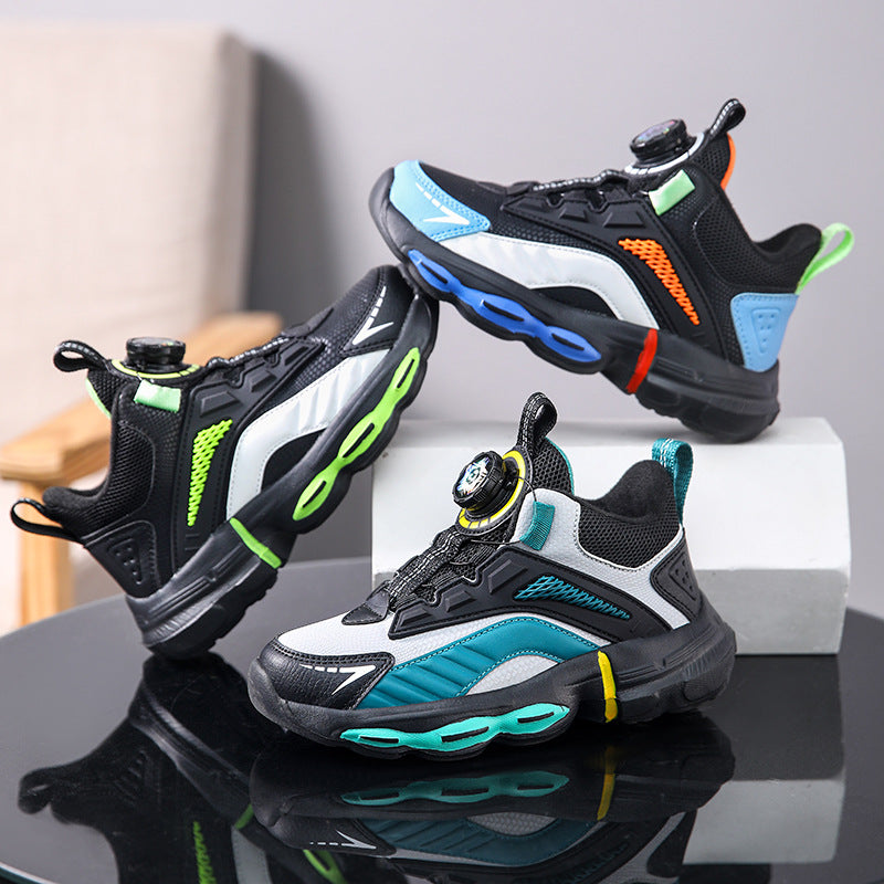 Autumn And Winter Non-slip Outdoor New Rotating Buckle Children's Waterproof Leather Basketball Shoes
