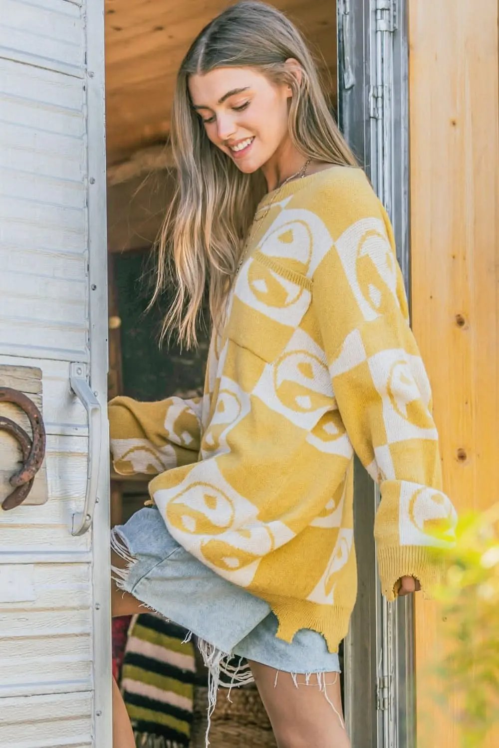 Sweaters Trendsi Yin Yang Pullover Women's Cozy Knit Top - Checkerboard, Soft